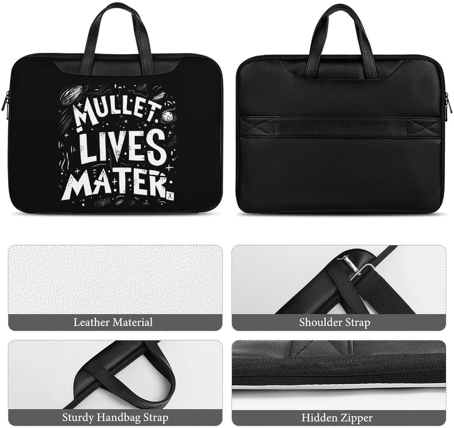 Mullet Lives Matter Laptop Bag PU Leather Computer Tote Bag Carrying Case Messenger Bag with Handle