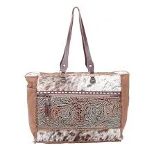 Myra Juniper Canvas and Hair on Weekender Bag