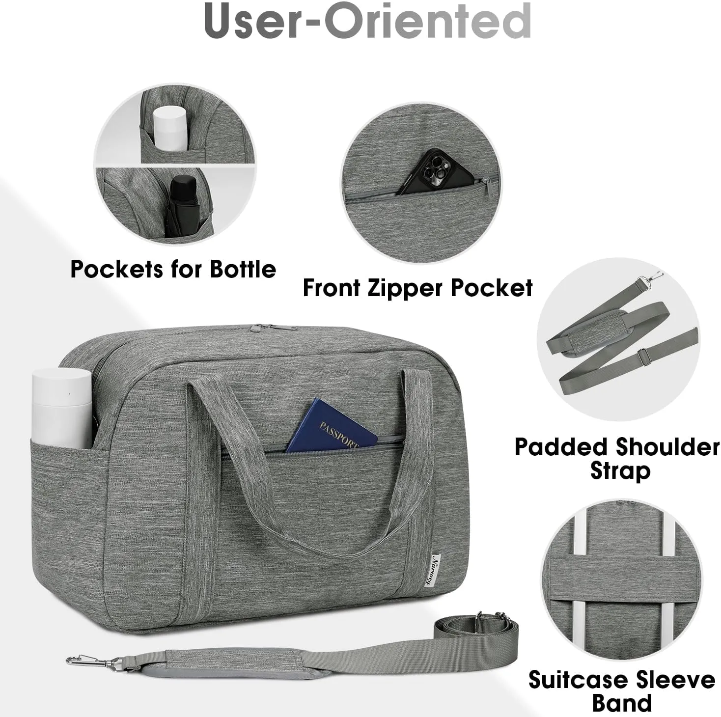Narwey 18" Carry on Bag with Laptop Compartment 15.6 Inch Travel Duffel Bag for Spirit Airlines Personal Item Bag Overnight Weekender Bag with Wet Pocket for Women and Men (Grey)