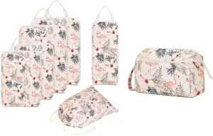 Narwey Large Wide-open Makeup Bag with 6 Set Compression Packing Cubes