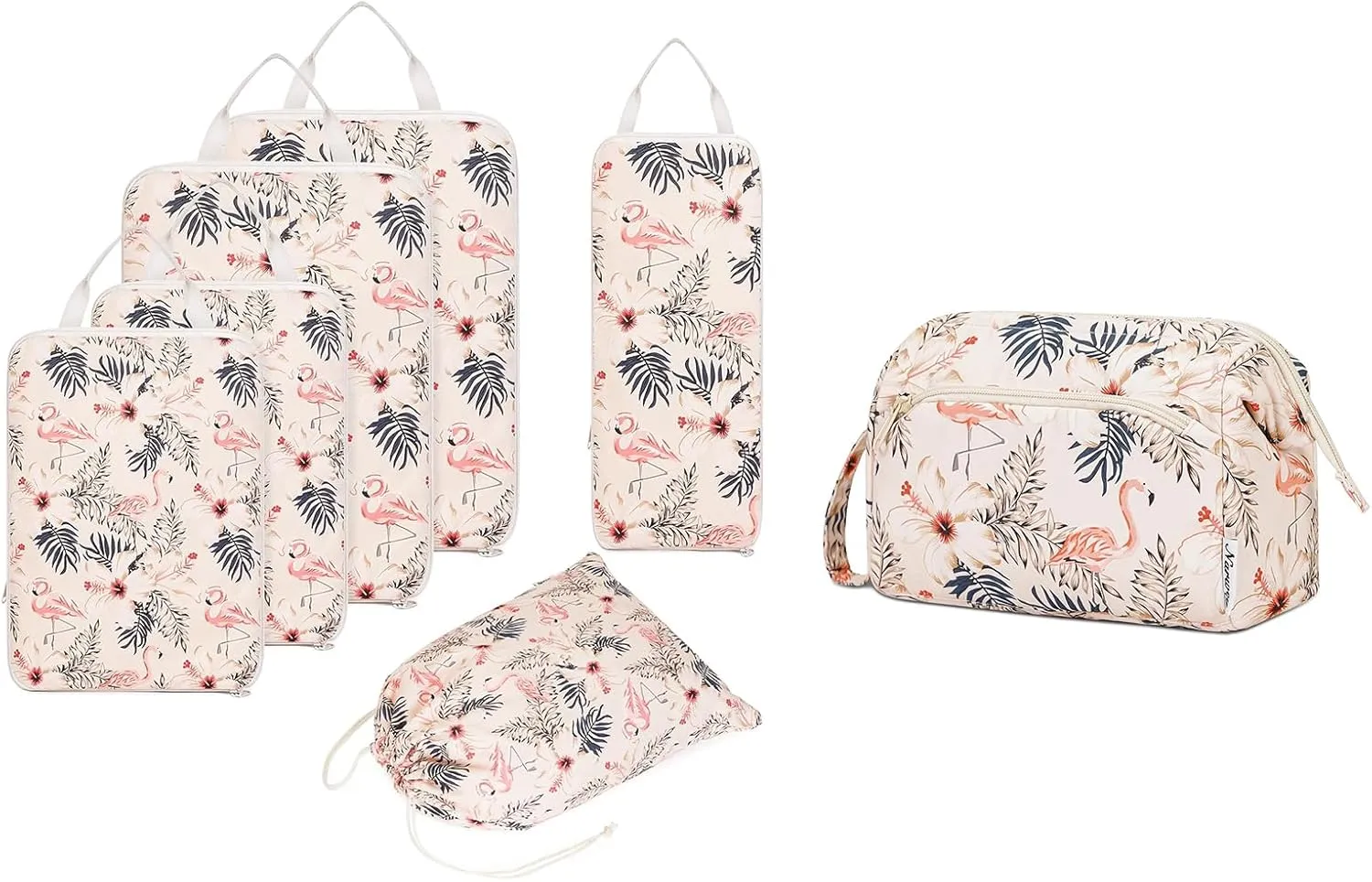 Narwey Large Wide-open Makeup Bag with 6 Set Compression Packing Cubes
