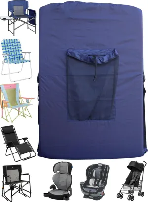 NAVY BLUE (Large 36"x24"x6") Beach Chair Bag. For Lawn Chair, Recliner, Director Chair, Camping Chair, Booster Car Seat, Laundry. 420D Polyester Backpack w/Adjustable Straps & Mesh Pocket