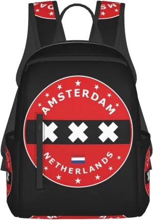 Netherlands Amsterdam Flag Circle Casual Backpacks Large Capacity Laptop Backpack Sports Rucksack Travel Daypack Adjustable Shoulder Strap Work Bag for Outdoor Camping