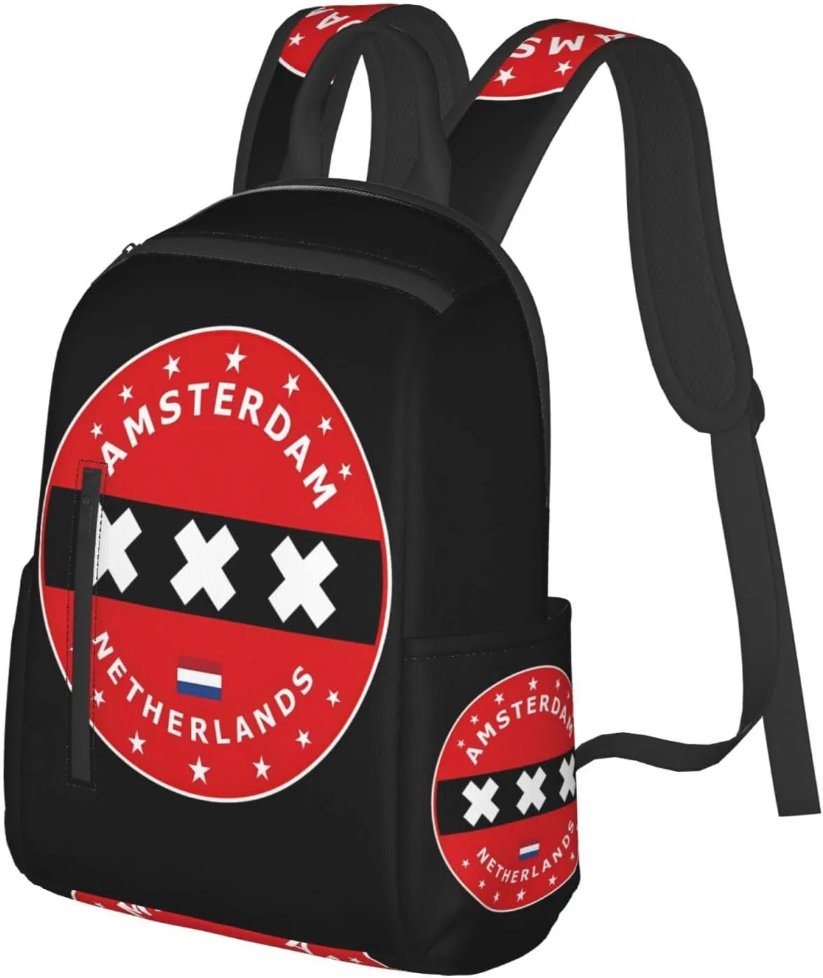 Netherlands Amsterdam Flag Circle Casual Backpacks Large Capacity Laptop Backpack Sports Rucksack Travel Daypack Adjustable Shoulder Strap Work Bag for Outdoor Camping