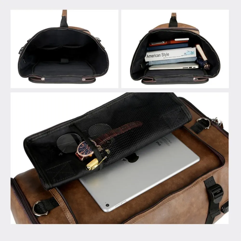 New Anti-theft Leather Man Backpack with Password Lock and USB Charging Port