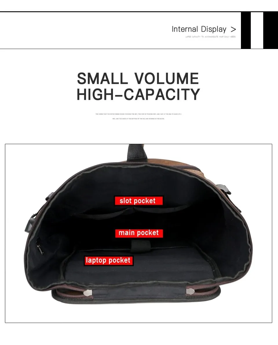 New Anti-theft Leather Man Backpack with Password Lock and USB Charging Port