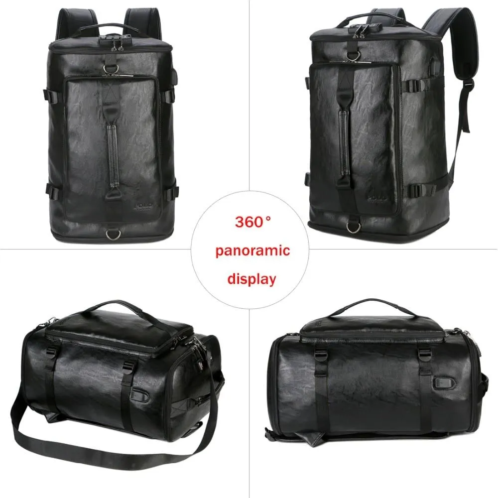 New Anti-theft Leather Man Backpack with Password Lock and USB Charging Port