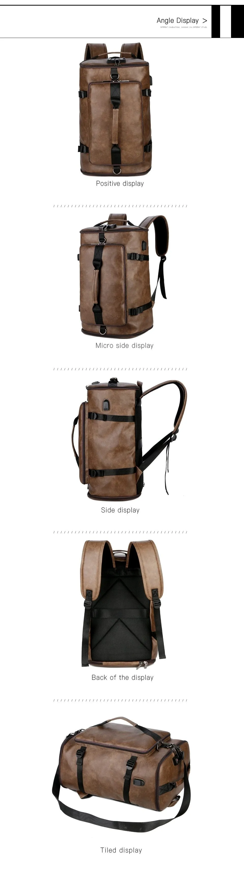 New Anti-theft Leather Man Backpack with Password Lock and USB Charging Port