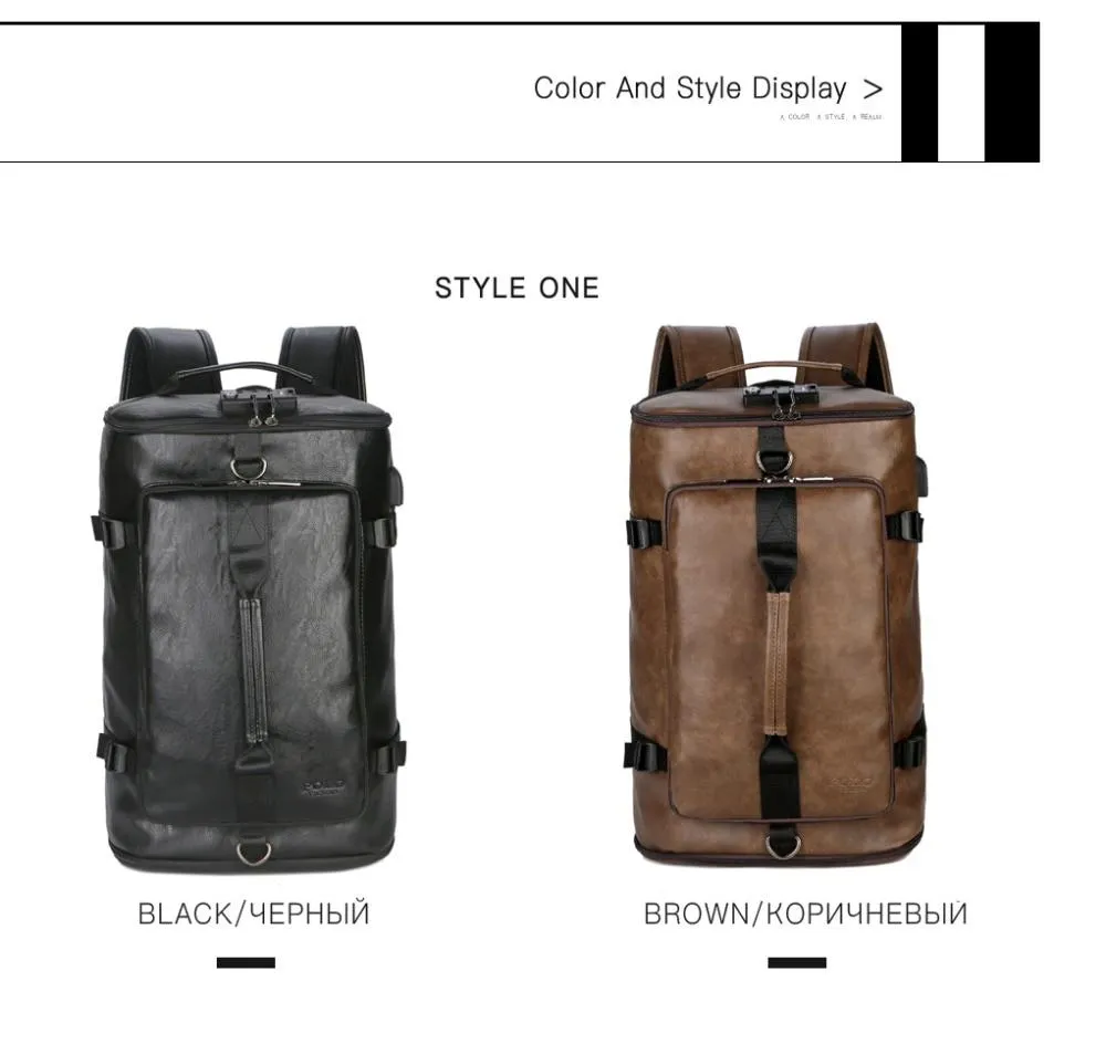New Anti-theft Leather Man Backpack with Password Lock and USB Charging Port