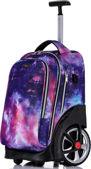 NEW TILAMI Rolling Backpack 19 inch Teens Rolling Backpack Cute Wheeled Computer Laptop Backpack Bookbag Roller Travel Bag College, Starry Purple