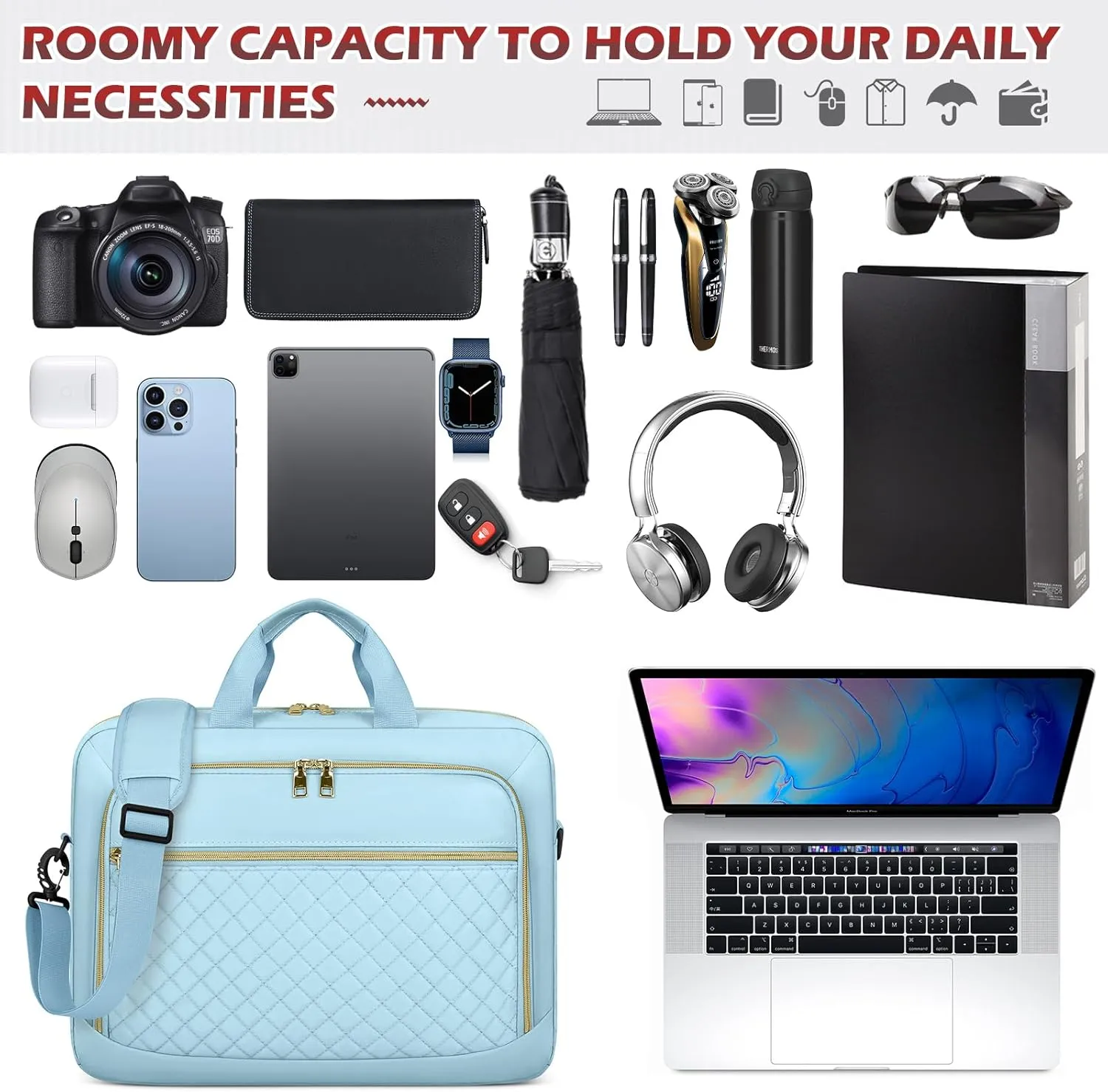NEWHEY Laptop Bag 17.3 Inch Laptop Briefcase for Women Men Waterproof Shoulder Messenger Bag Large Computer Bag for Business Office Work College, Blue