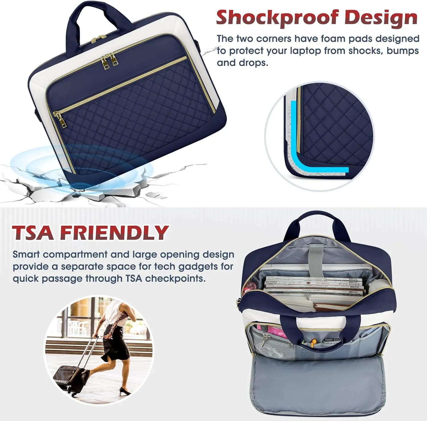 NEWHEY Laptop Bag 17.3 Inch Laptop Briefcase for Women Men Waterproof Shoulder Messenger Bag Large Computer Bag for Business Office Work College, Blue&Beige