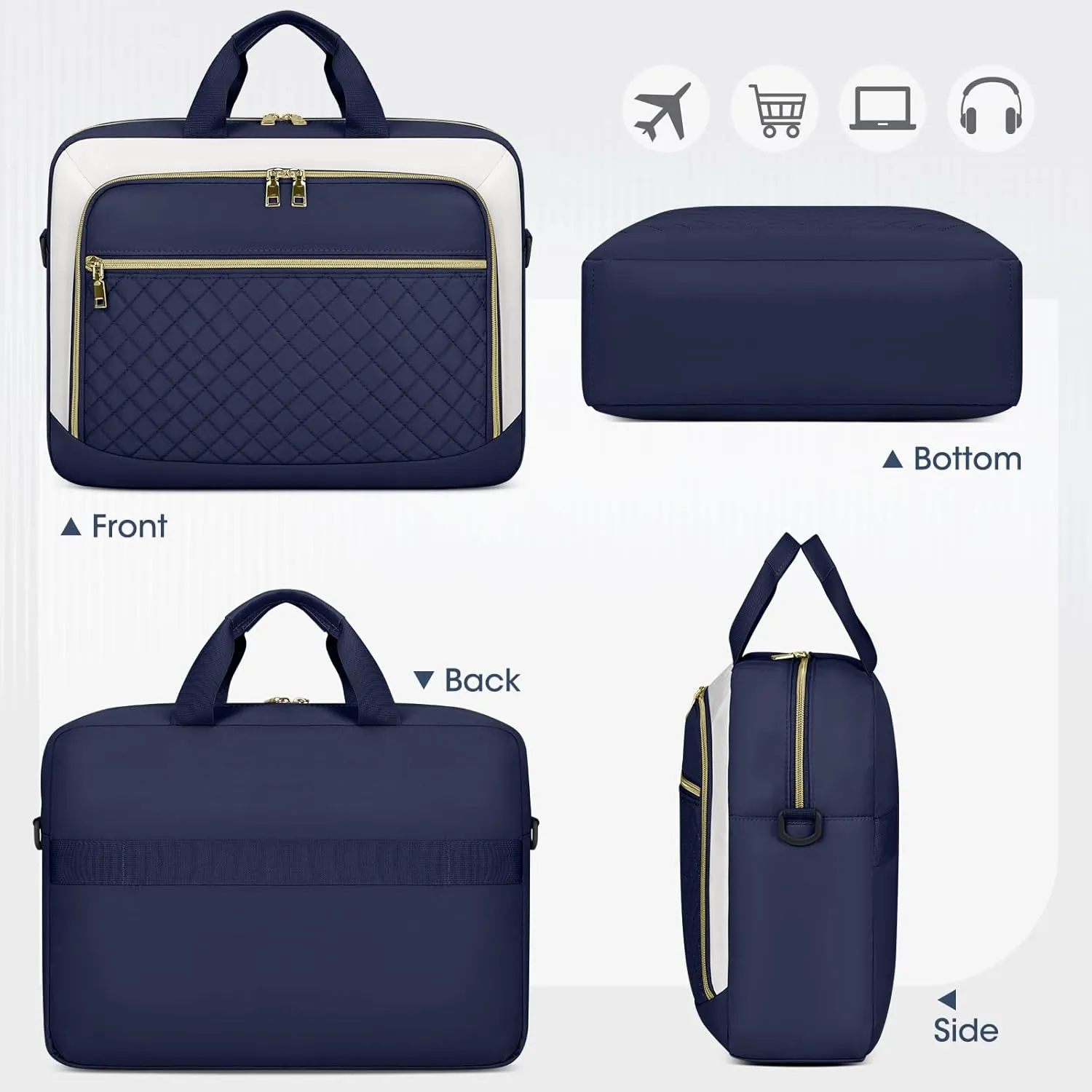 NEWHEY Laptop Bag 17.3 Inch Laptop Briefcase for Women Men Waterproof Shoulder Messenger Bag Large Computer Bag for Business Office Work College, Blue&Beige