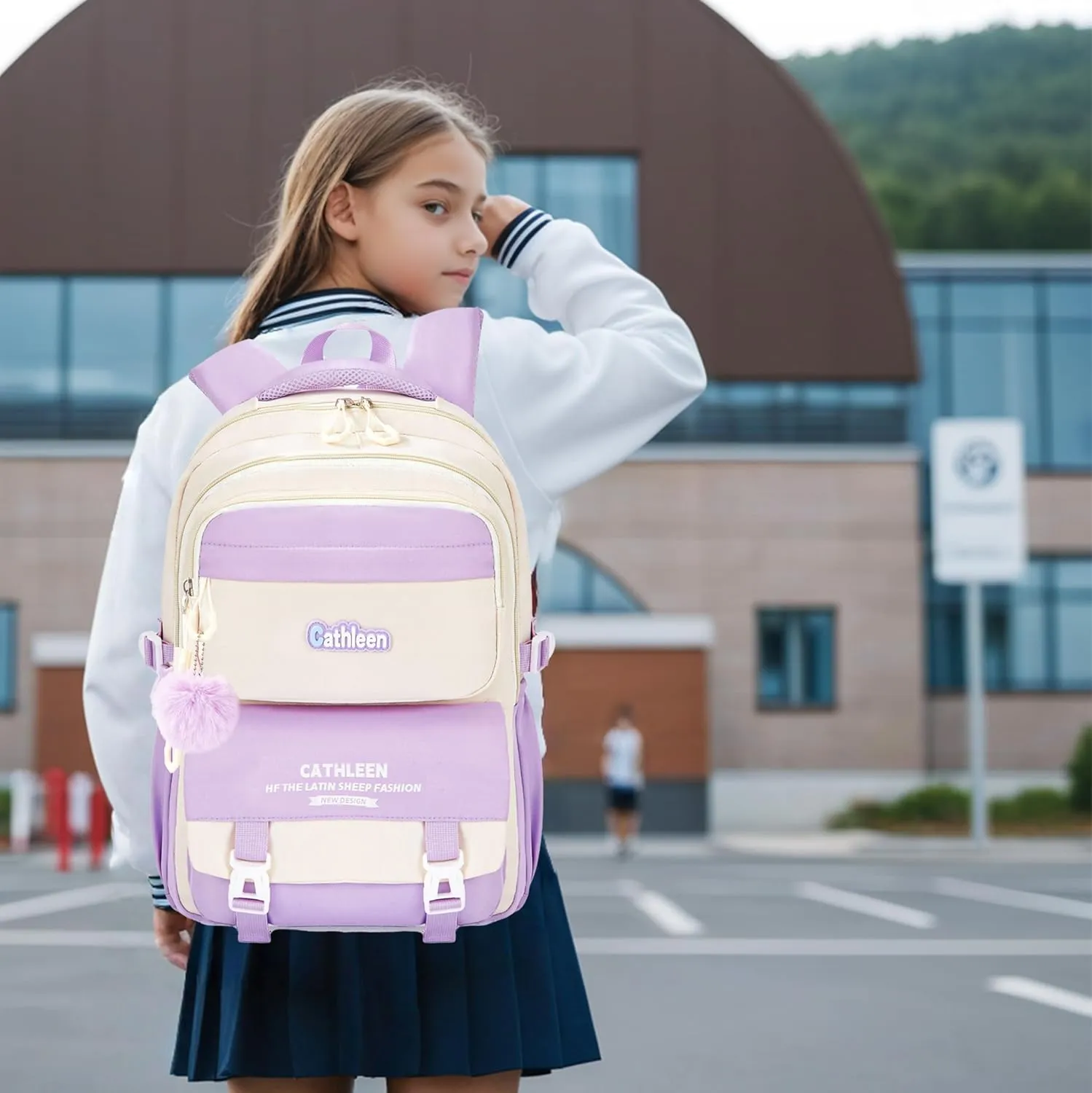 NICE CHOICE Girls Kids Backpack Lightweight Backpacks with Cute Furry Decorations for Girls Bookbag for Teens, Primary, Middle School Students(Purple)