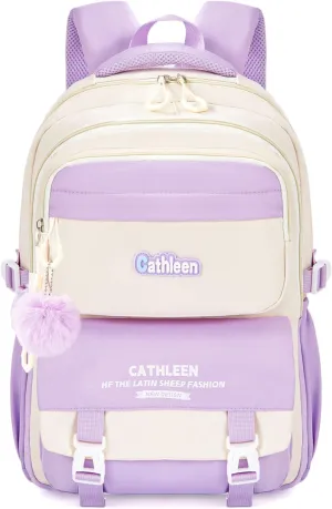 NICE CHOICE Girls Kids Backpack Lightweight Backpacks with Cute Furry Decorations for Girls Bookbag for Teens, Primary, Middle School Students(Purple)