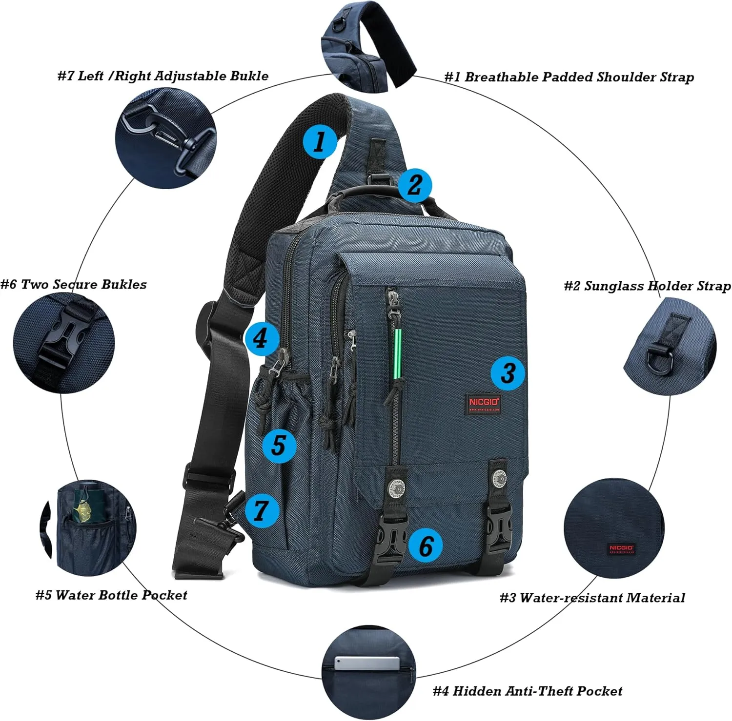 NICGID Sling Bags Chest Shoulder Backpacks, 13.3'' 14.1'' 15.6''Laptop Backpack Crossbody Messenger Bag Travel Outdoor