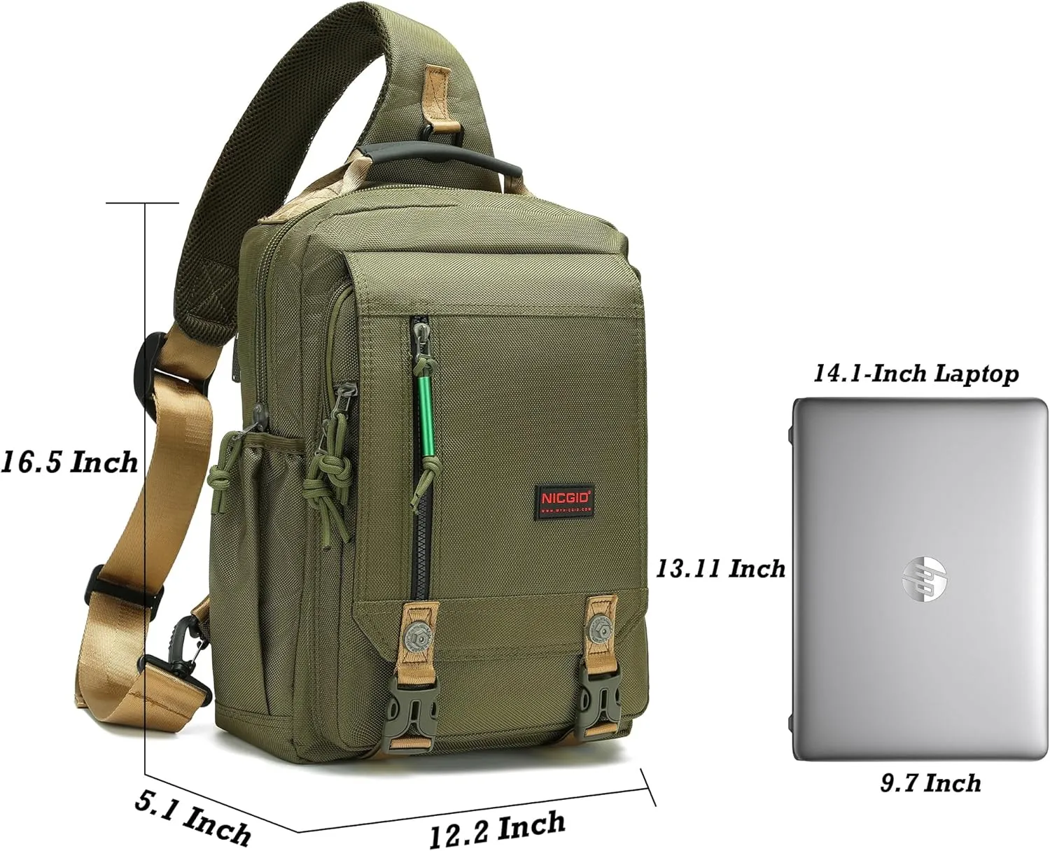 NICGID Sling Bags Chest Shoulder Backpacks, 13.3'' 14.1'' 15.6''Laptop Backpack Crossbody Messenger Bag Travel Outdoor