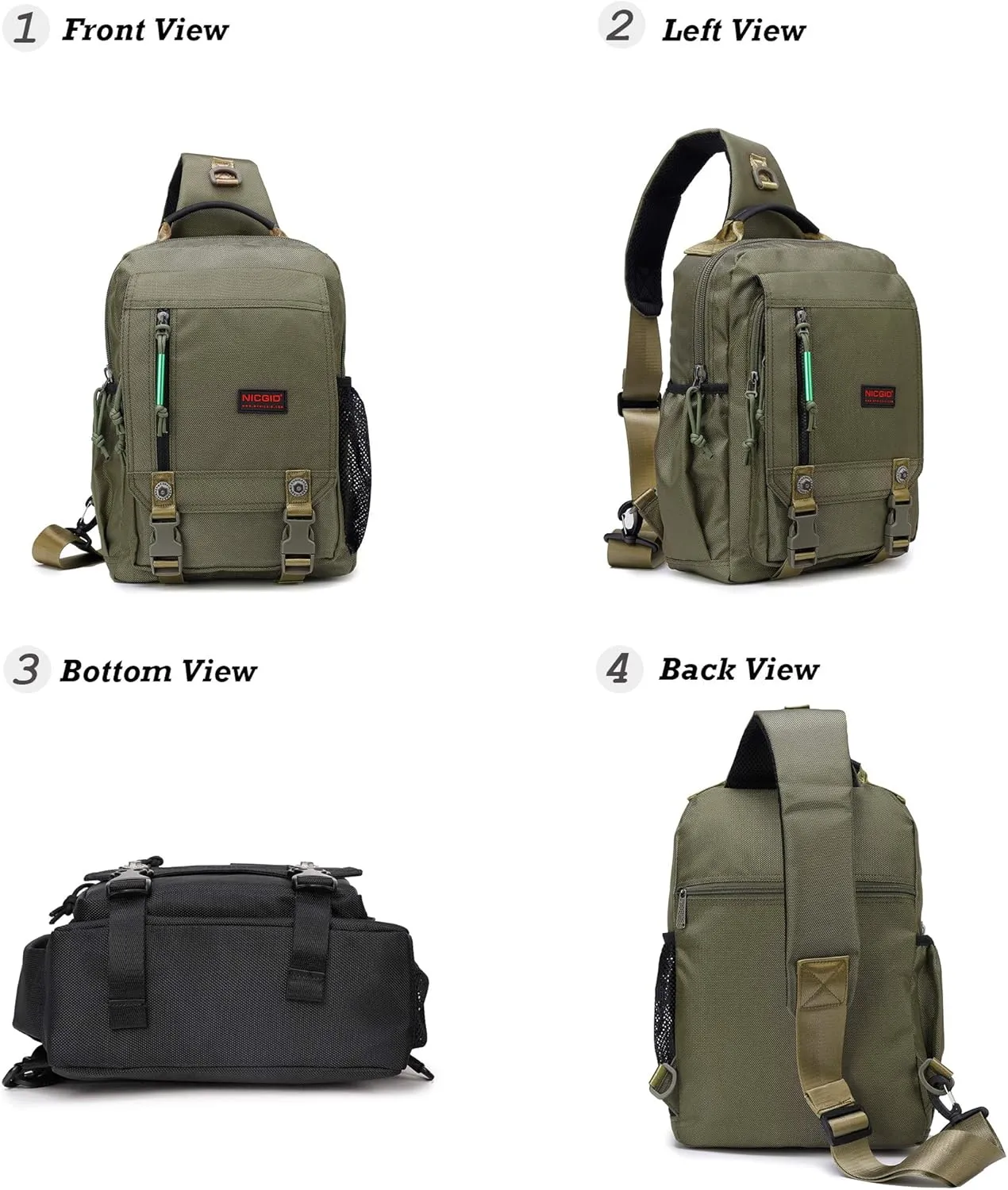 NICGID Sling Bags Chest Shoulder Backpacks, 13.3'' 14.1'' 15.6''Laptop Backpack Crossbody Messenger Bag Travel Outdoor