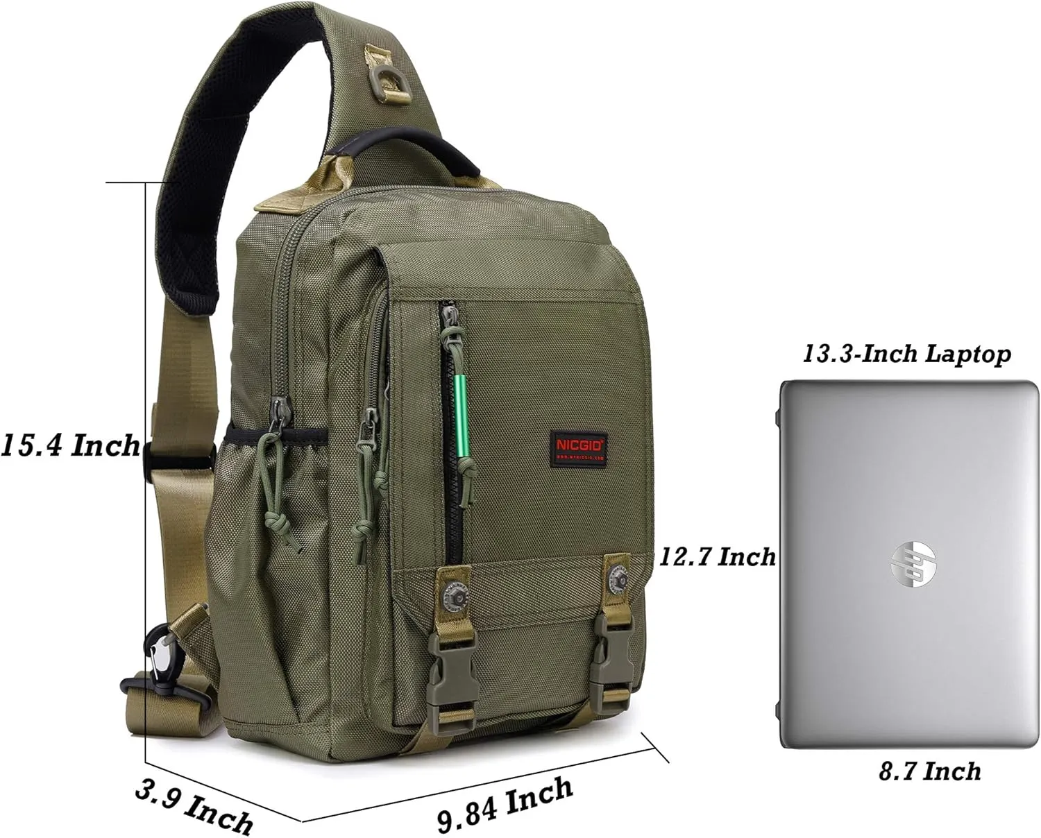NICGID Sling Bags Chest Shoulder Backpacks, 13.3'' 14.1'' 15.6''Laptop Backpack Crossbody Messenger Bag Travel Outdoor