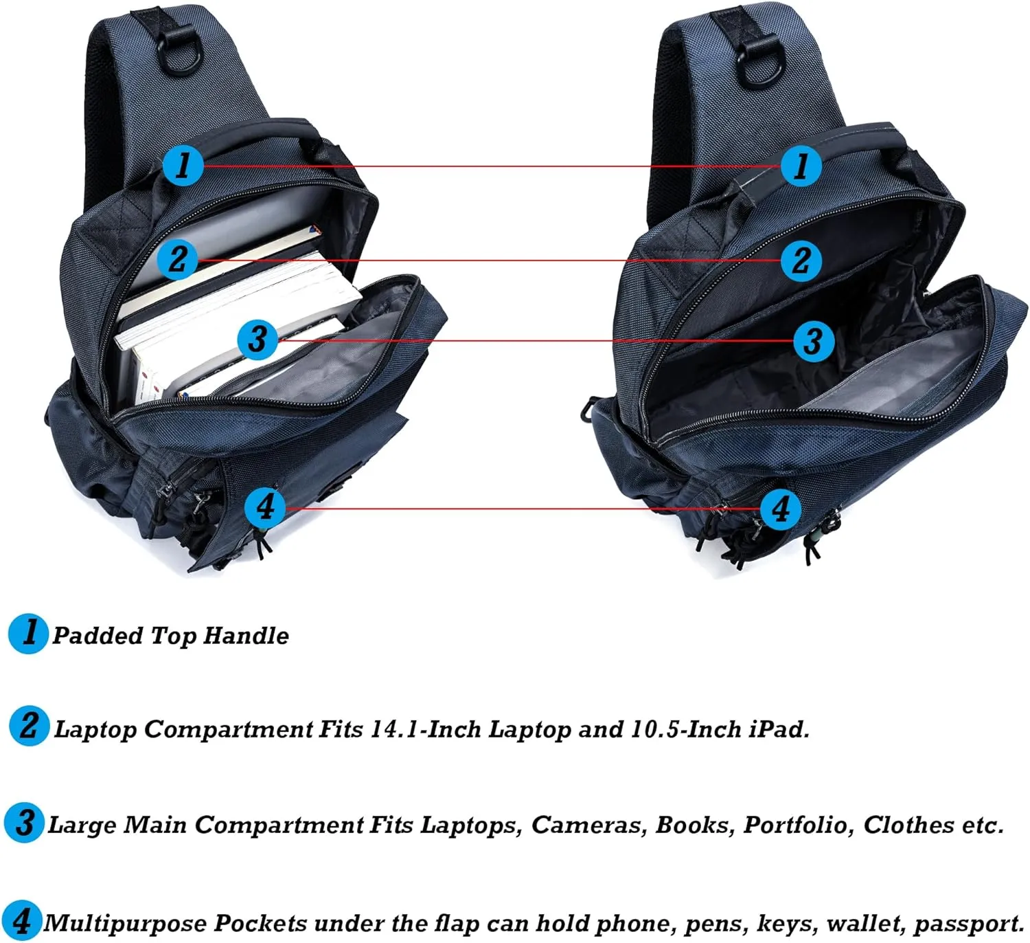 NICGID Sling Bags Chest Shoulder Backpacks, 13.3'' 14.1'' 15.6''Laptop Backpack Crossbody Messenger Bag Travel Outdoor