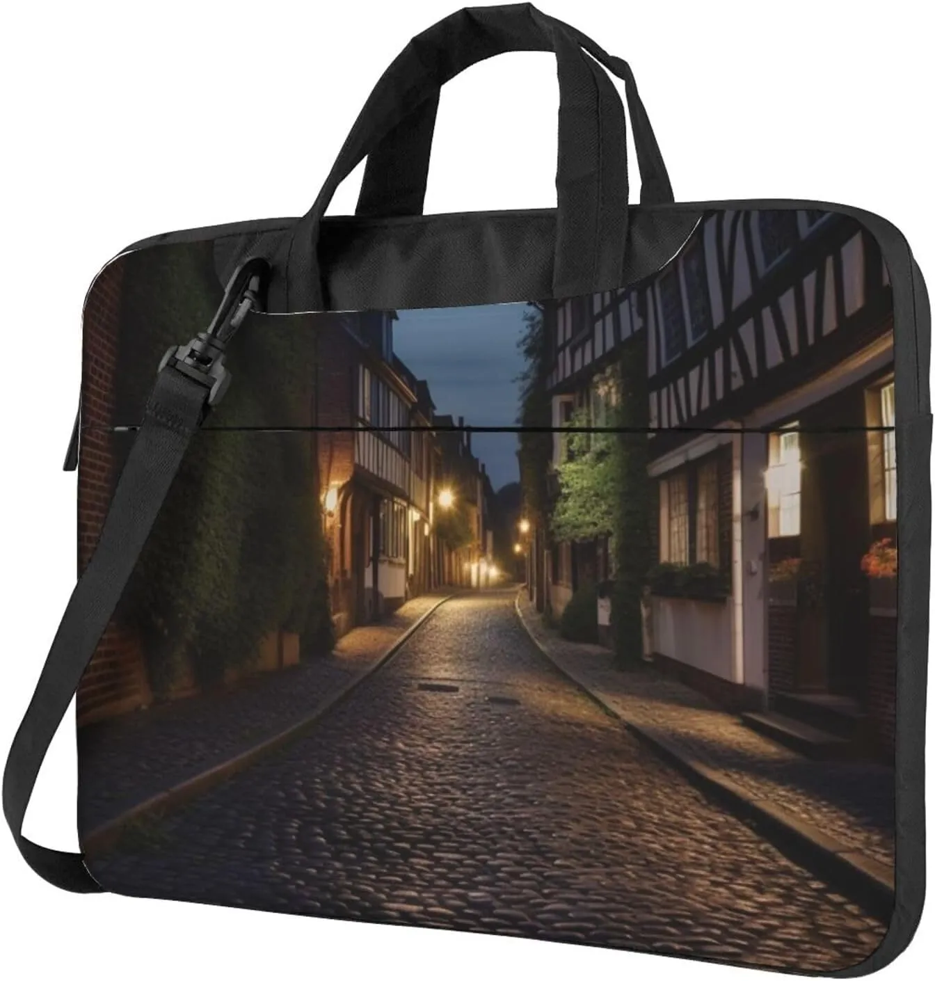 Nighttime The Cobbles at Street printed Portable Computer Bag Laptop Shoulder Bag Laptop Bag Sleeve