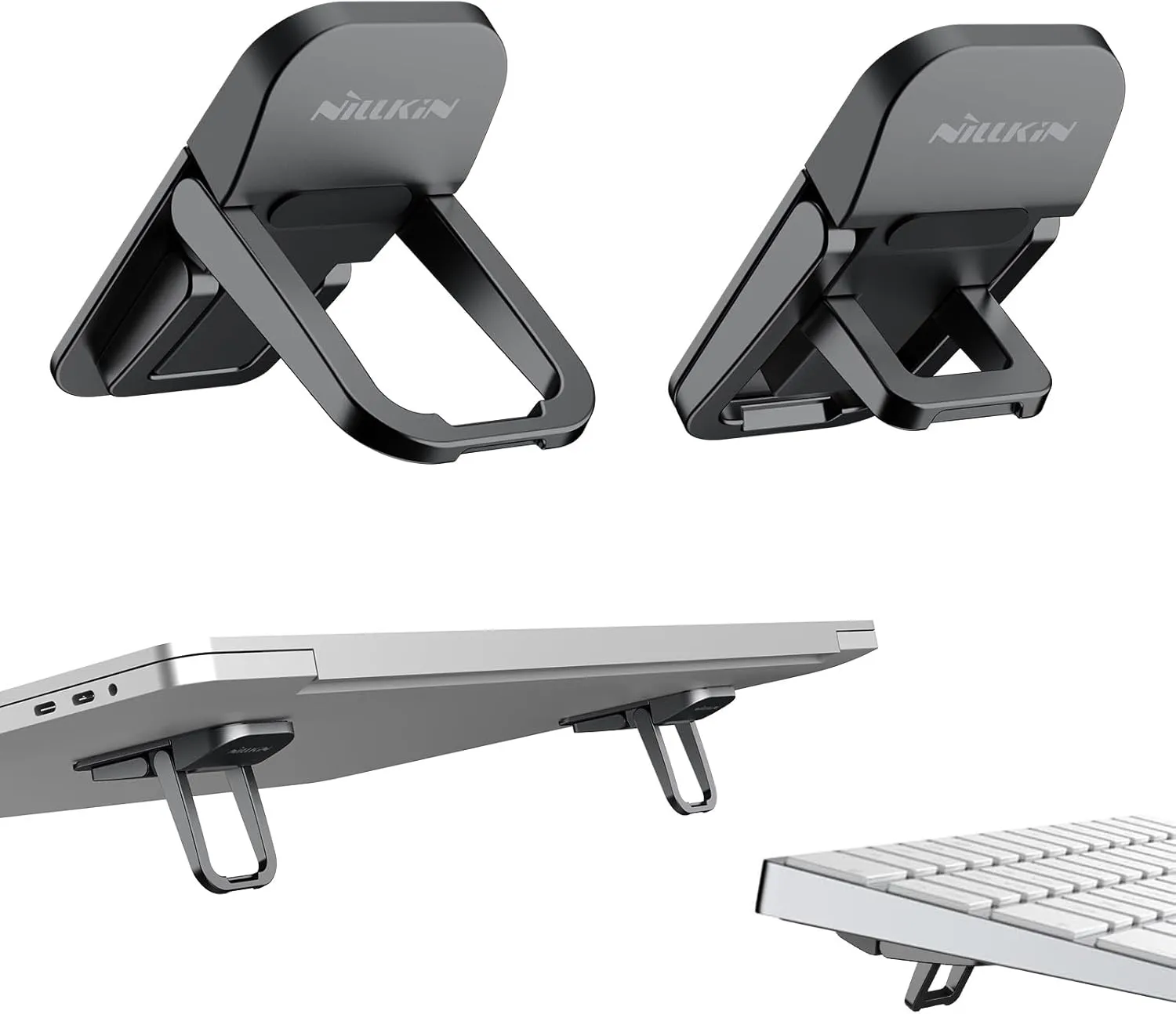 Nillkin Computer Keyboard Stand for Desktop with 3 Adjustable Angles, Mini Laptop Feet, Flip Keyboard Riser Feet for Keyboards, Laptop Stand for MacBook, Dell, HP, Other 14-16 Inches, Black