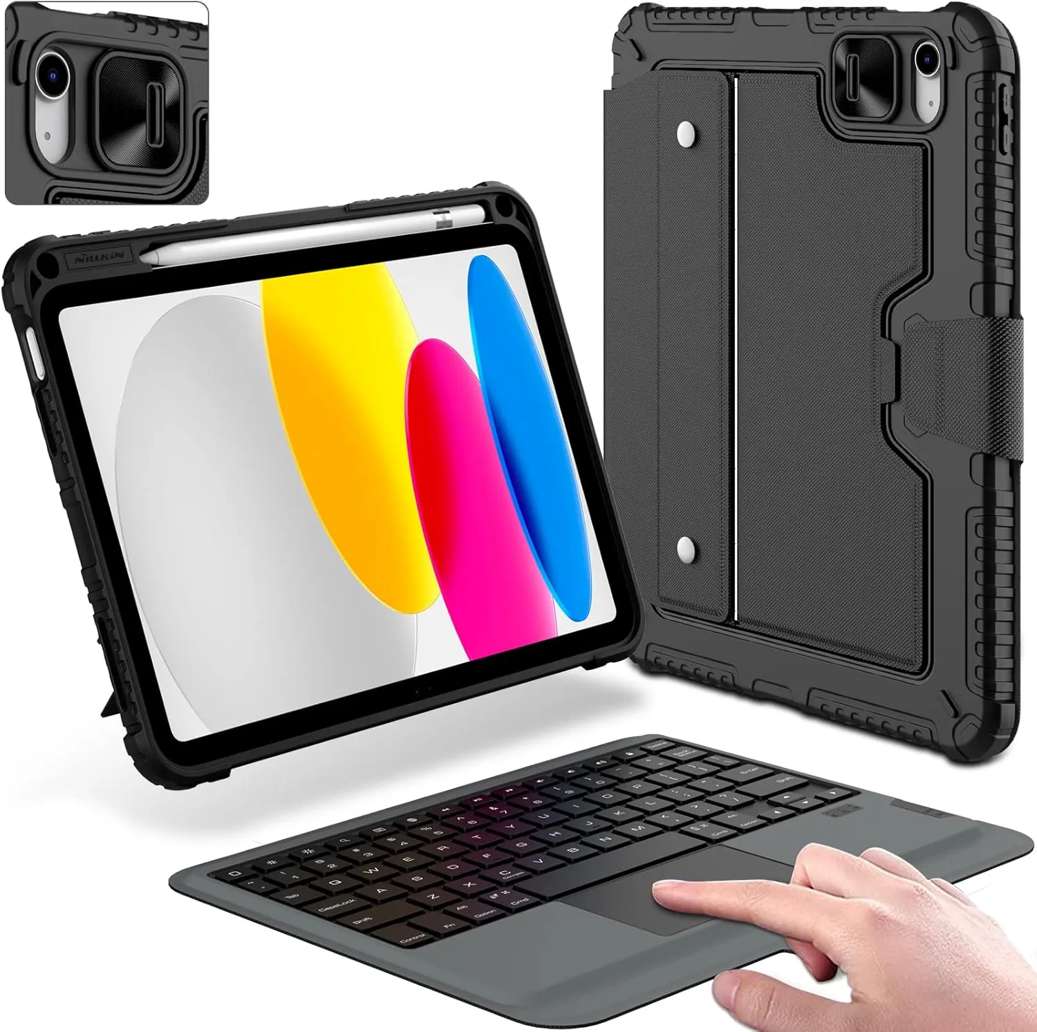 Nillkin iPad 10th Generation Case with Keyboard (10.9", 2022) / iPad 11th (A16), Detachable Keyboard for iPad 10th Generation with Slide Camera Cover and Trackpad, Protective Case with Pencil Holder
