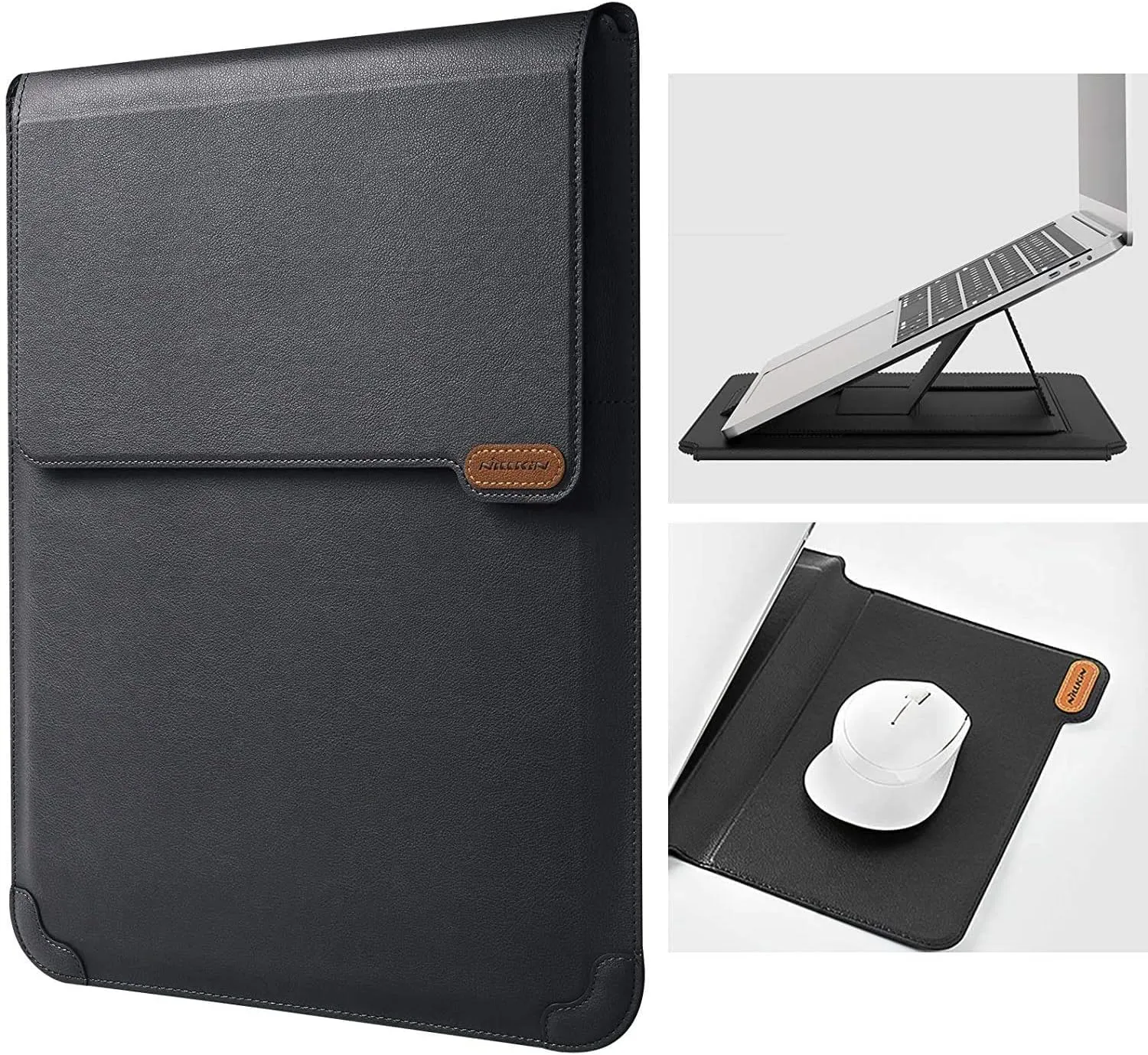 Nillkin Laptop Sleeve 15.6 inch,MacBook Air Sleeve Case with Laptop Stand and Mouse Pad,2 Stand Modes,Slim Protective Cover for MacBook Air M4,Air 15/Pro 16,HP/Dell/Other 15''-16'' Notebook,Black