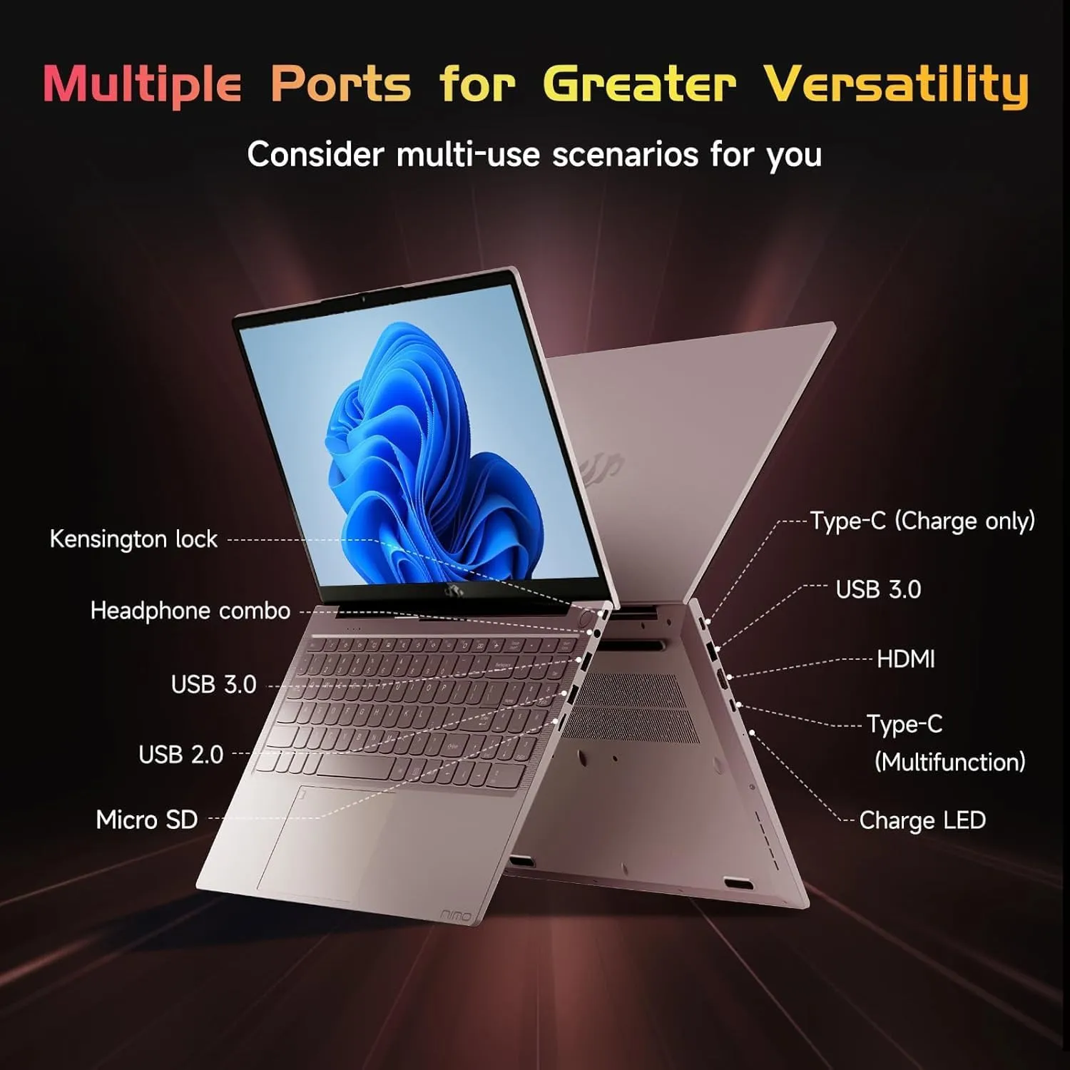 NIMO 15.6 IPS FHD-Laptop, Intel Pentium Quad Core N100 8GB RAM 128GB SSD (Beat i3-1115G4 Up to 3.4GHz) Laptop-Computer with Fingerprint Backlit Keyboard WiFi 6 Win 11 Rose Gold (Renewed)