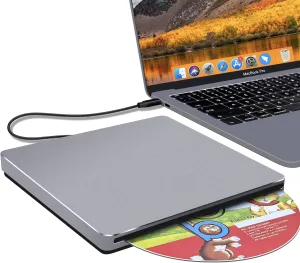 NOLYTH External CD Drive for Mac: USB-C Slot-in with USB 3.0 Adapter Plug & Play - Aluminum Portable Slim DVD Player Burner for Laptop MacBook Pro/Air Windows 11/10 Linux(Grey)