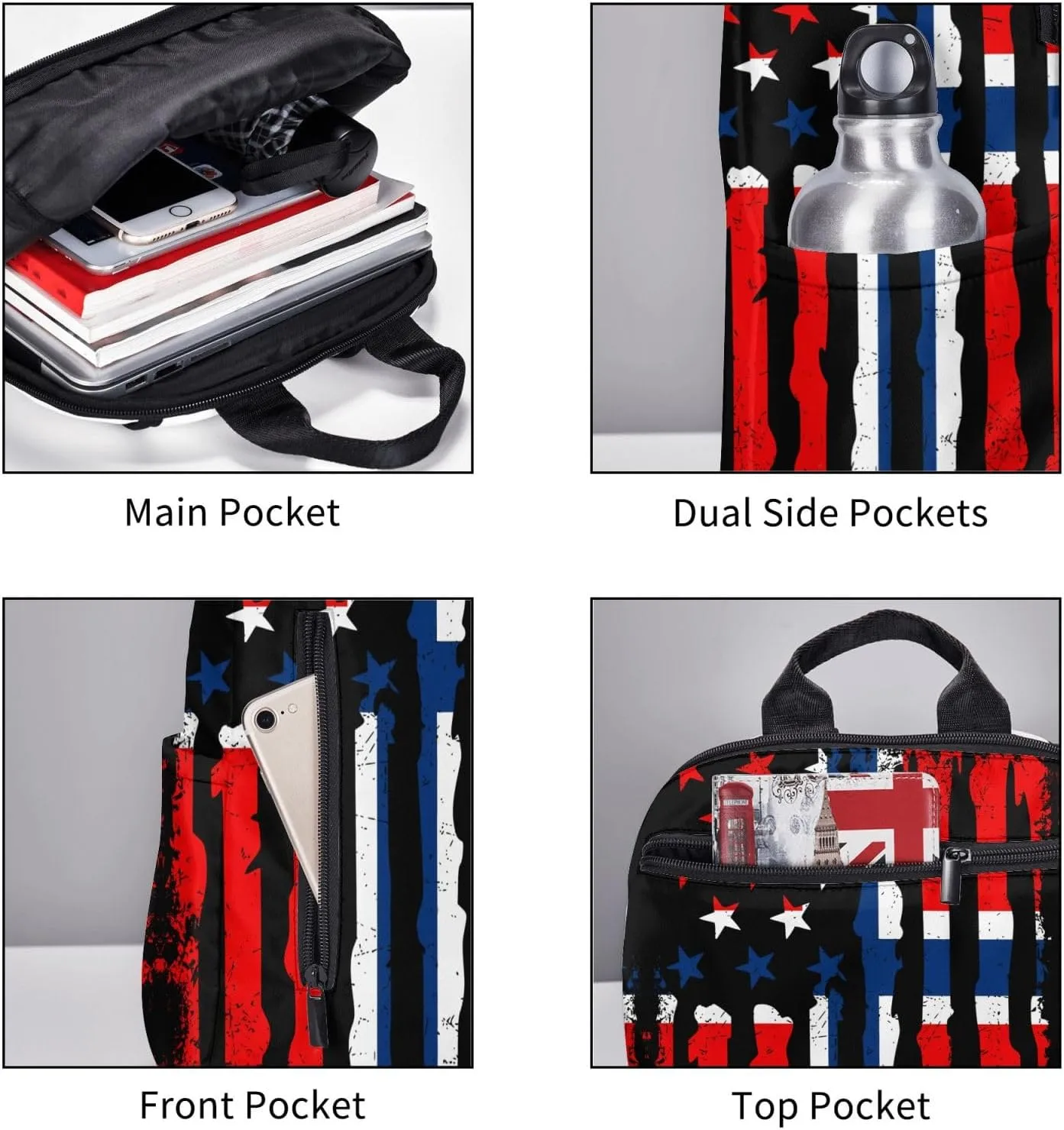 Norwegian American Flag Norway Root Casual Laptop Backpack Travel Rucksack Sports Daypack Adjustable Strap Bags with Multi-Pockets for Working Running Camping
