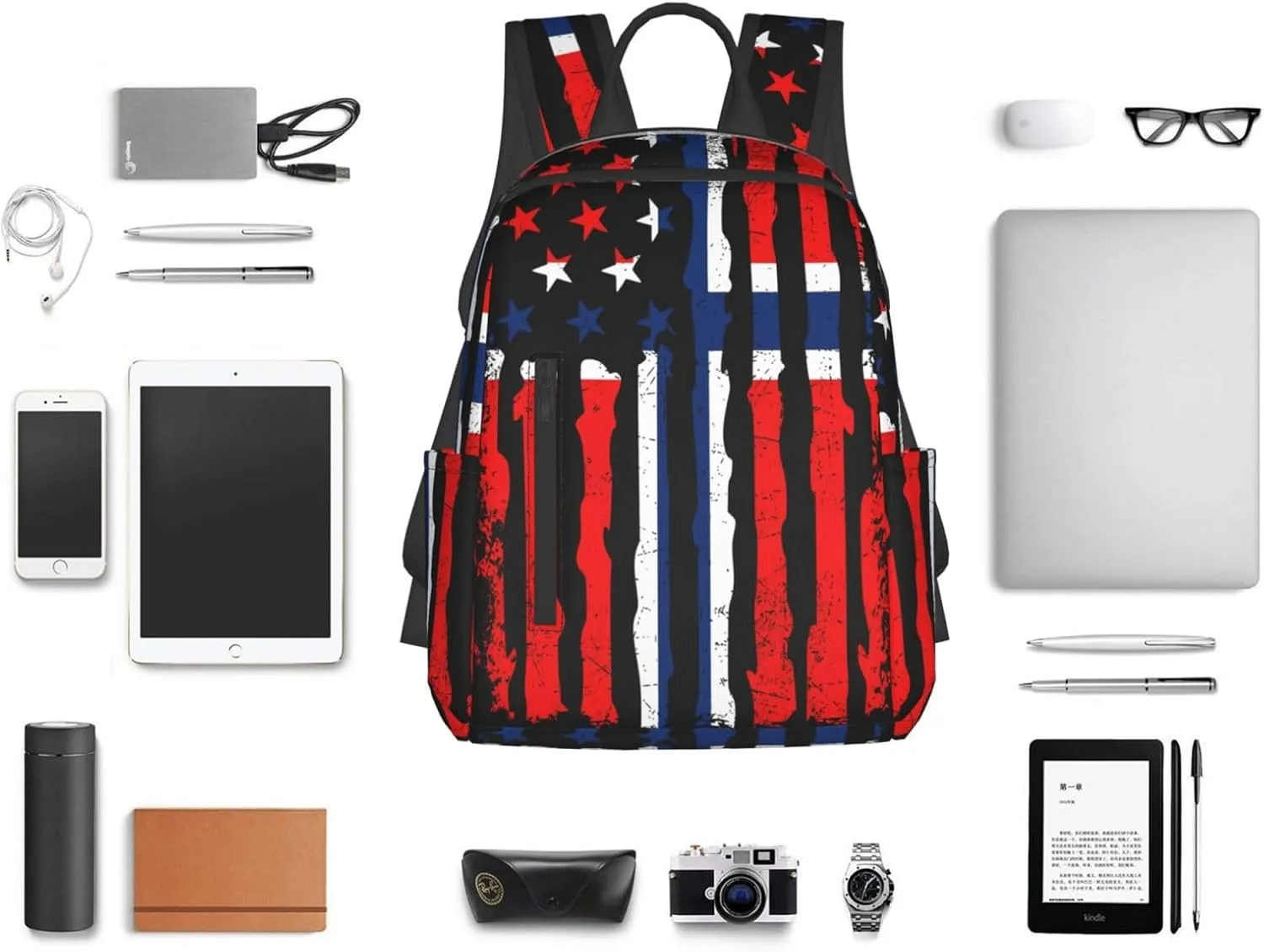 Norwegian American Flag Norway Root Casual Laptop Backpack Travel Rucksack Sports Daypack Adjustable Strap Bags with Multi-Pockets for Working Running Camping