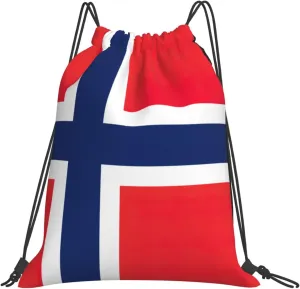 Norwegian flag print casual drawstring backpack Sports Gym Beach for for Hiking Travel Outdoor Sport Bag