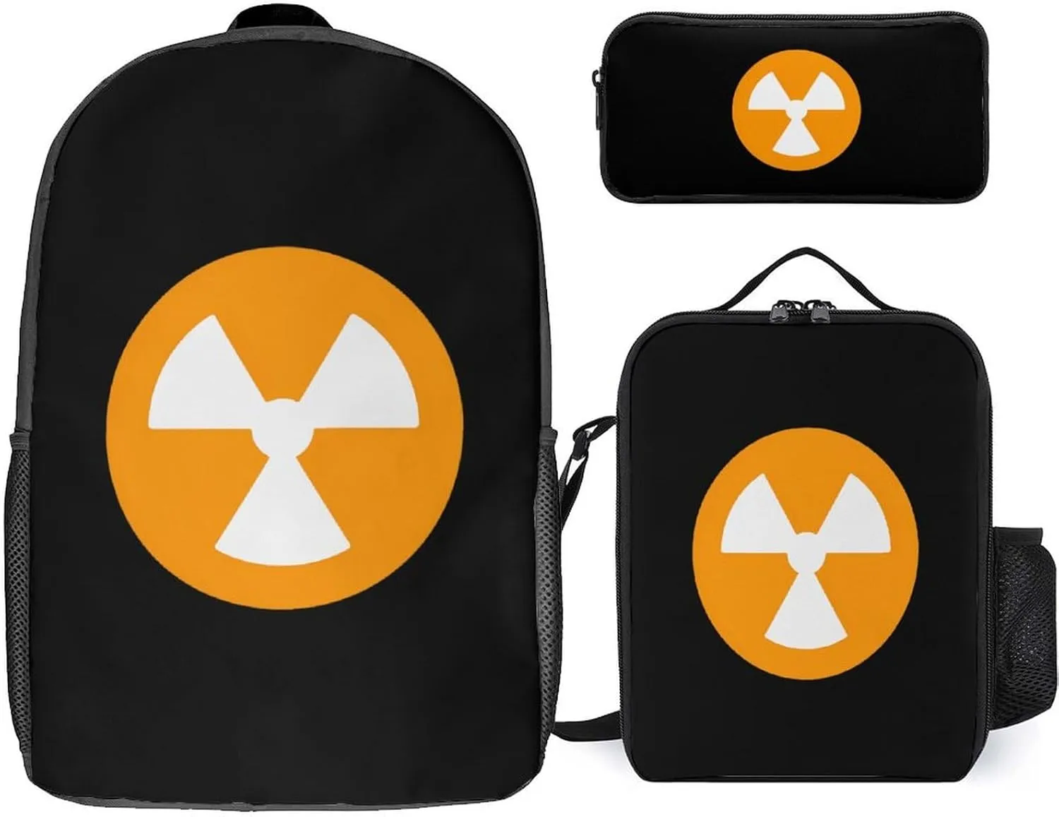 Nuclear Danger 17 Inches Large Capacity Backpacks with Lunch Bag Pencil Case Set Resistant Daypack 3 Piece