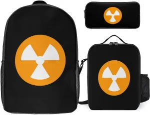 Nuclear Danger 17 Inches Large Capacity Backpacks with Lunch Bag Pencil Case Set Resistant Daypack 3 Piece