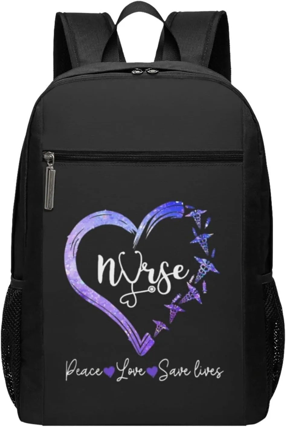 Nurse Peace Love Save Lives Travel Laptop Backpack, Business Anti Theft Slim Sturdy Laptops Backpacks, College Computer Bag Gift for Men & Women Fits 17 Inch Notebook,Black