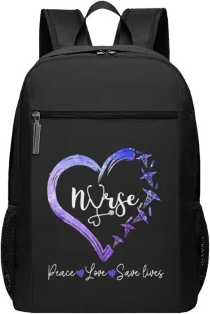 Nurse Peace Love Save Lives Travel Laptop Backpack, Business Anti Theft Slim Sturdy Laptops Backpacks, College Computer Bag Gift for Men & Women Fits 17 Inch Notebook,Black