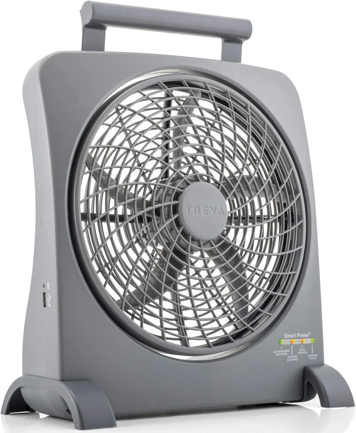 O2COOL Treva 10 Inch Smart Power Fan With Built In Rechargeable Batteries and USB Port For Cell Phone Charging