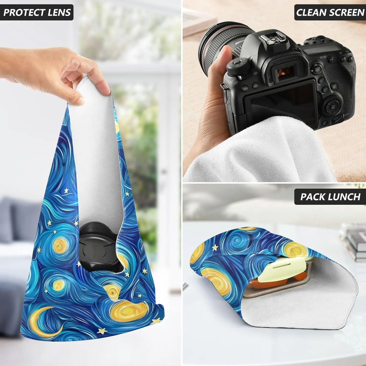 ODAWA Blue Starry Night Self-adhesive Cloth 17.7X17.7 Inch Changeable Capacity Cosmetic Bag for Camera, Lens, Laptop