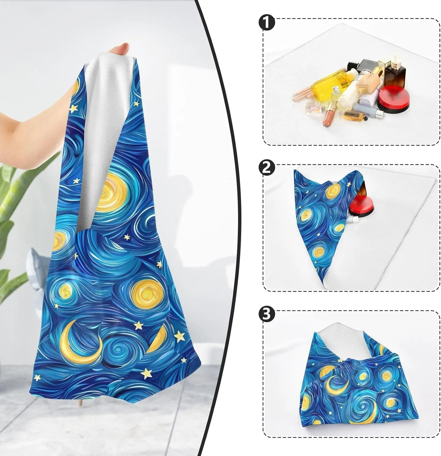ODAWA Blue Starry Night Self-adhesive Cloth 17.7X17.7 Inch Changeable Capacity Cosmetic Bag for Camera, Lens, Laptop