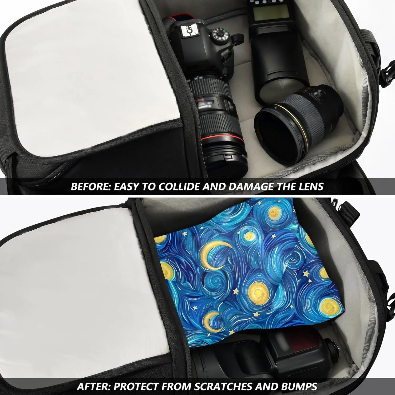 ODAWA Blue Starry Night Self-adhesive Cloth 17.7X17.7 Inch Changeable Capacity Cosmetic Bag for Camera, Lens, Laptop