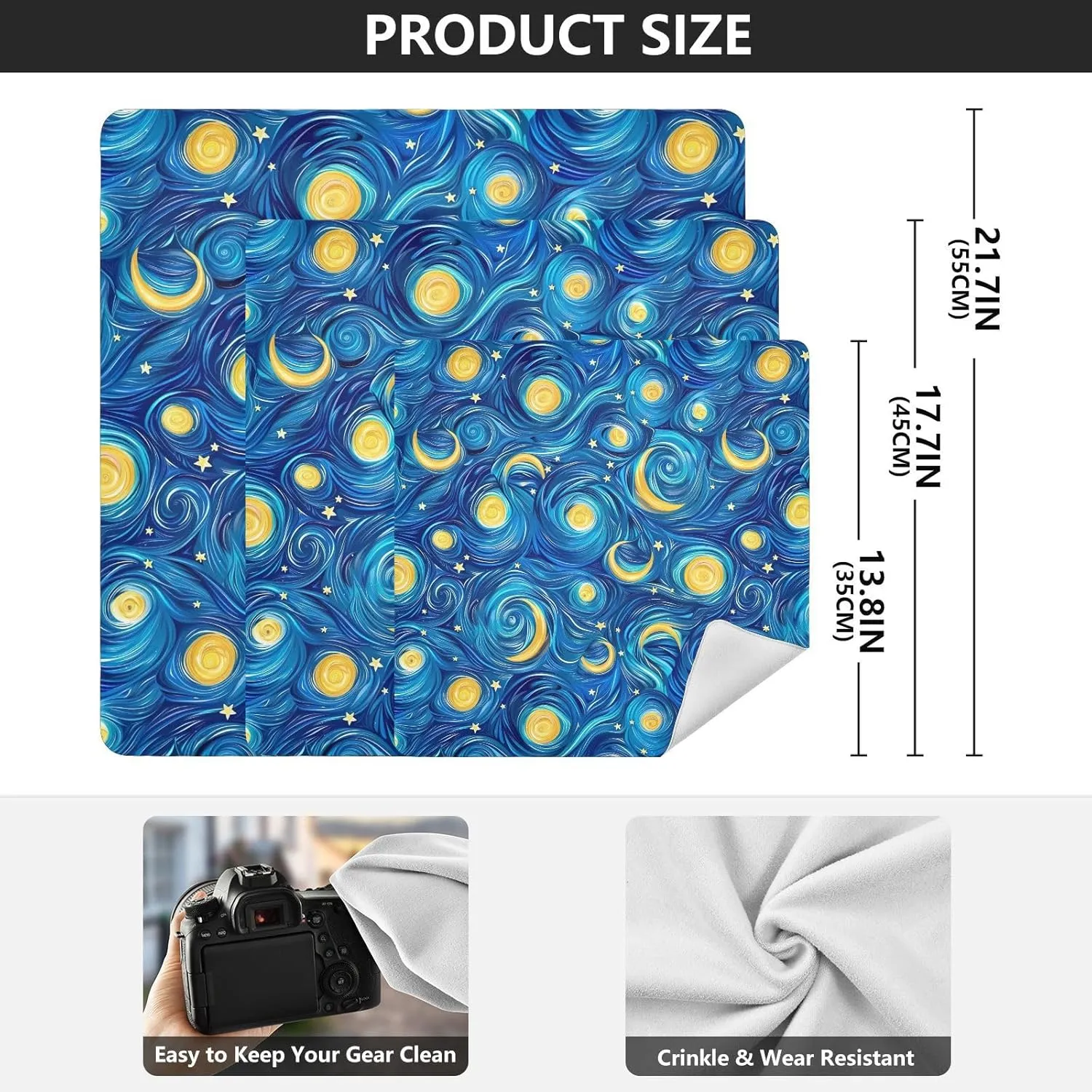 ODAWA Blue Starry Night Self-adhesive Cloth 17.7X17.7 Inch Changeable Capacity Cosmetic Bag for Camera, Lens, Laptop