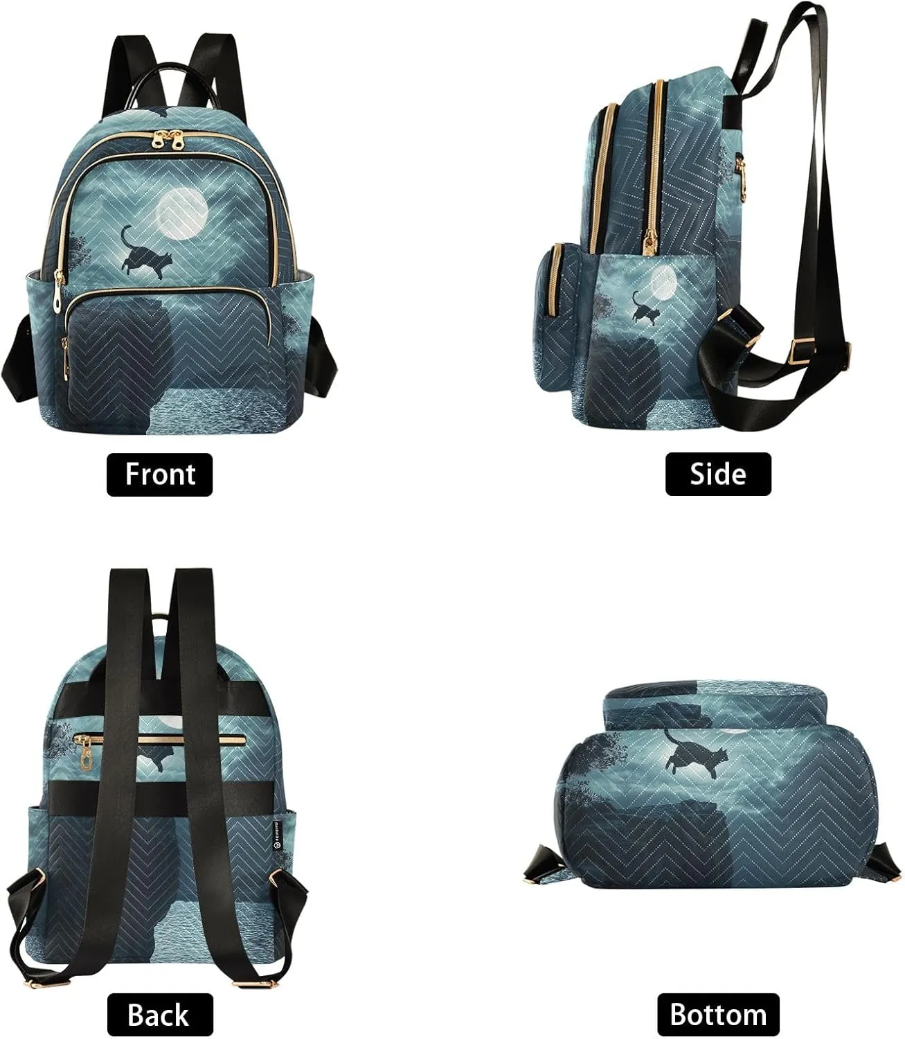 ODAWA Cat Jumping from Cliff Quilted Backpack Womens Backpack Purse Small Travel Purse