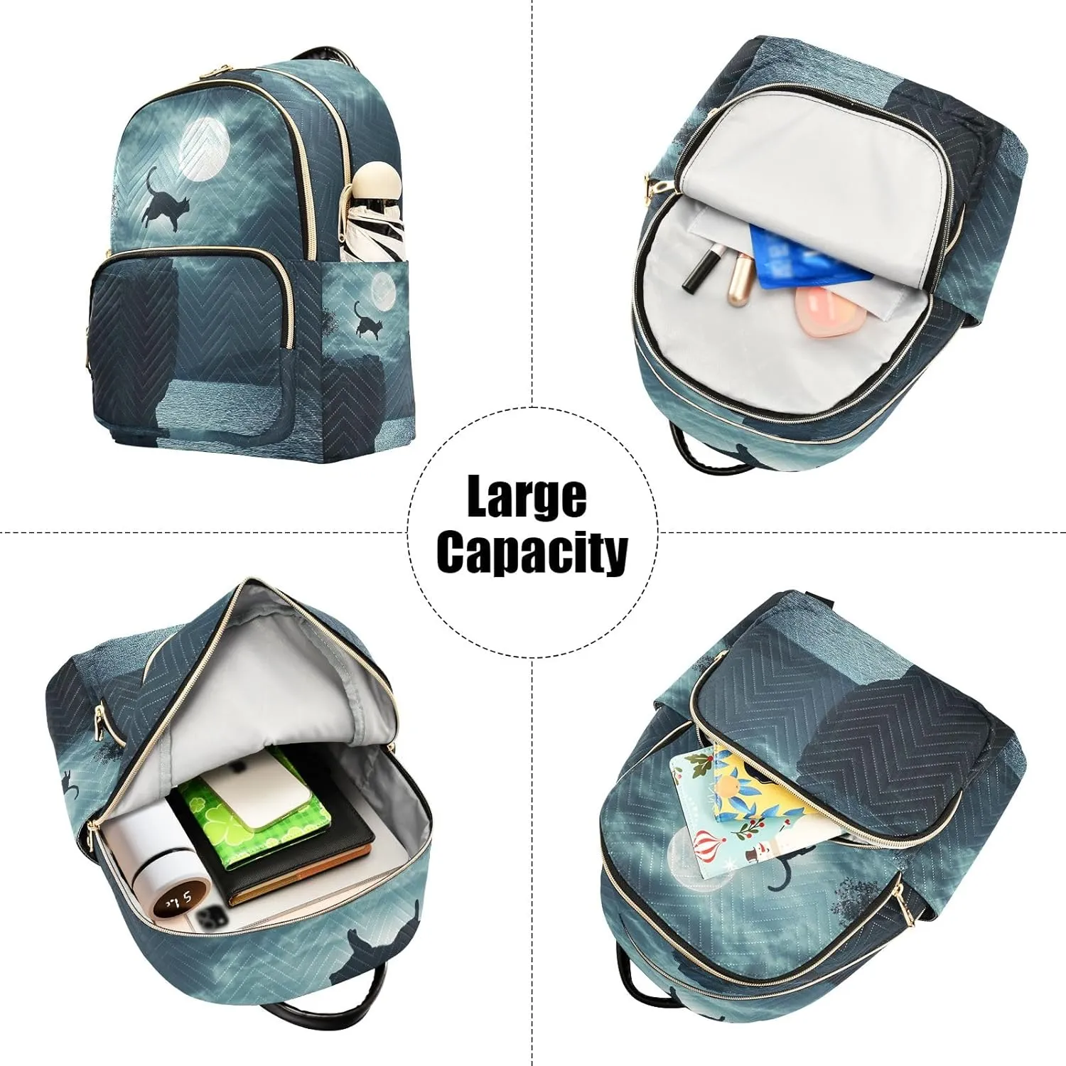 ODAWA Cat Jumping from Cliff Quilted Backpack Womens Backpack Purse Small Travel Purse
