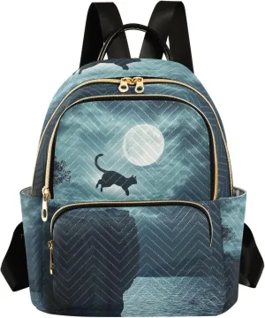 ODAWA Cat Jumping from Cliff Quilted Backpack Womens Backpack Purse Small Travel Purse