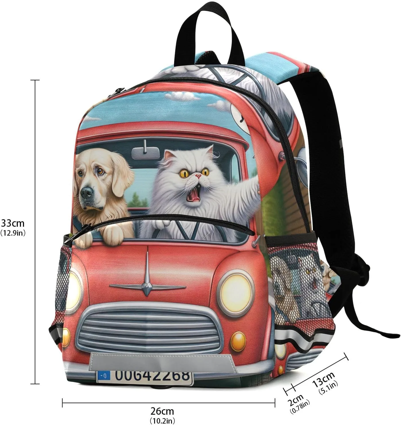ODAWA Funny Angry Cat Driver Toddler Backpack Leash for Boys Kindergarten Preschool Kids Nursery Travel Bag Daycare Bag