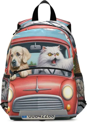 ODAWA Funny Angry Cat Driver Toddler Backpack Leash for Boys Kindergarten Preschool Kids Nursery Travel Bag Daycare Bag