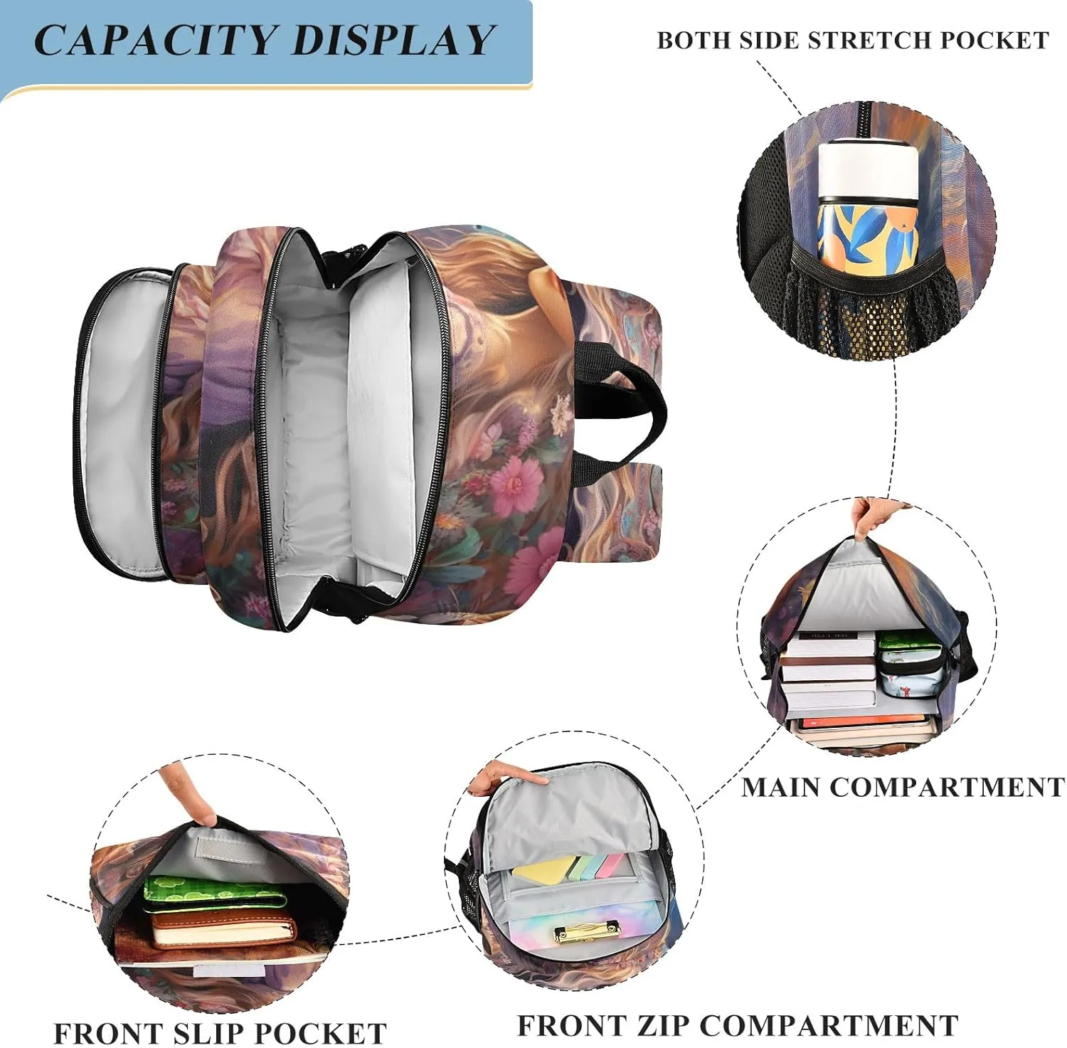 ODAWA Mythical Women and Cats Travel Laptop Bags for Men Travel Backpack Reflective, Multiple Pockets Daypack