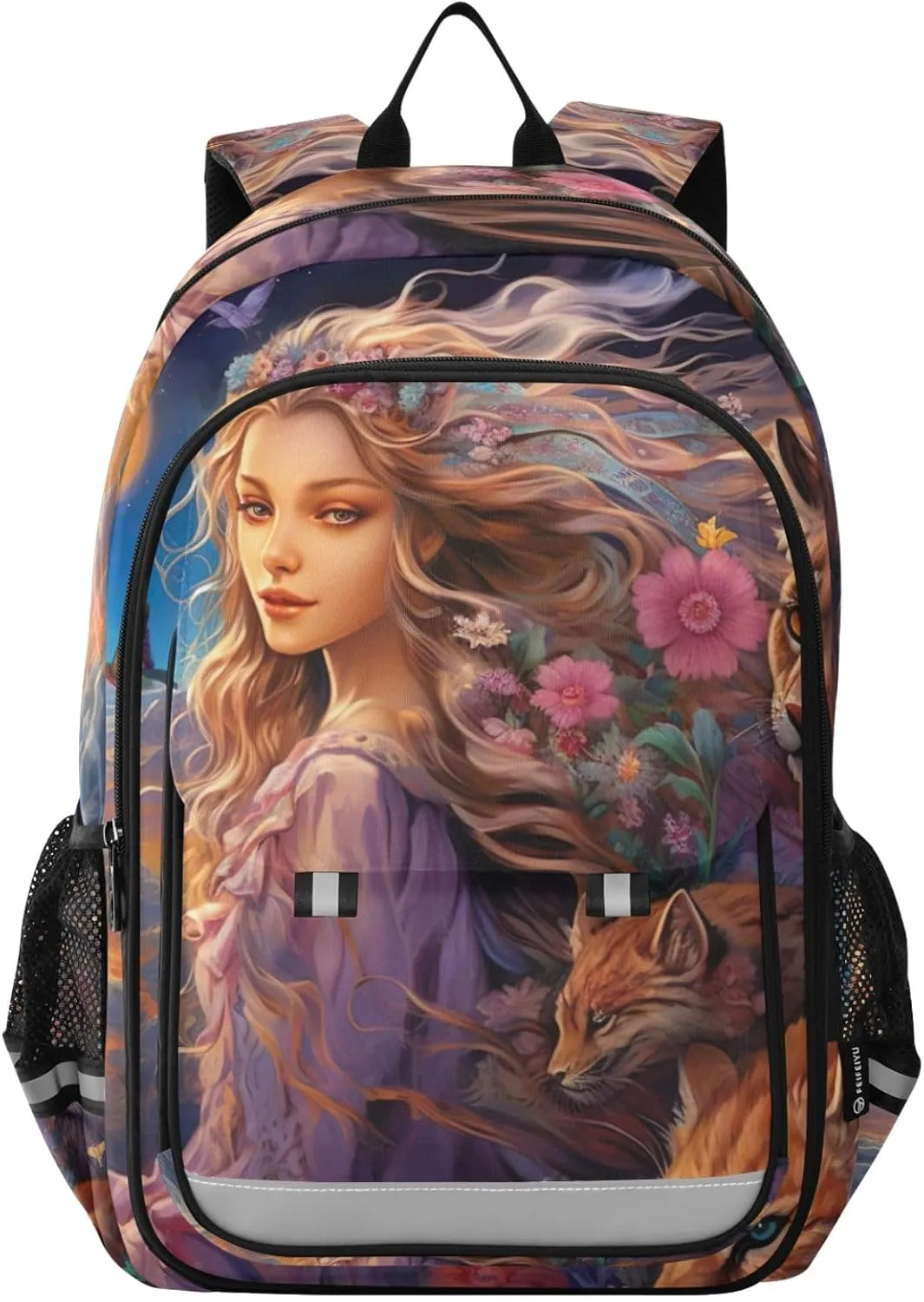 ODAWA Mythical Women and Cats Travel Laptop Bags for Men Travel Backpack Reflective, Multiple Pockets Daypack