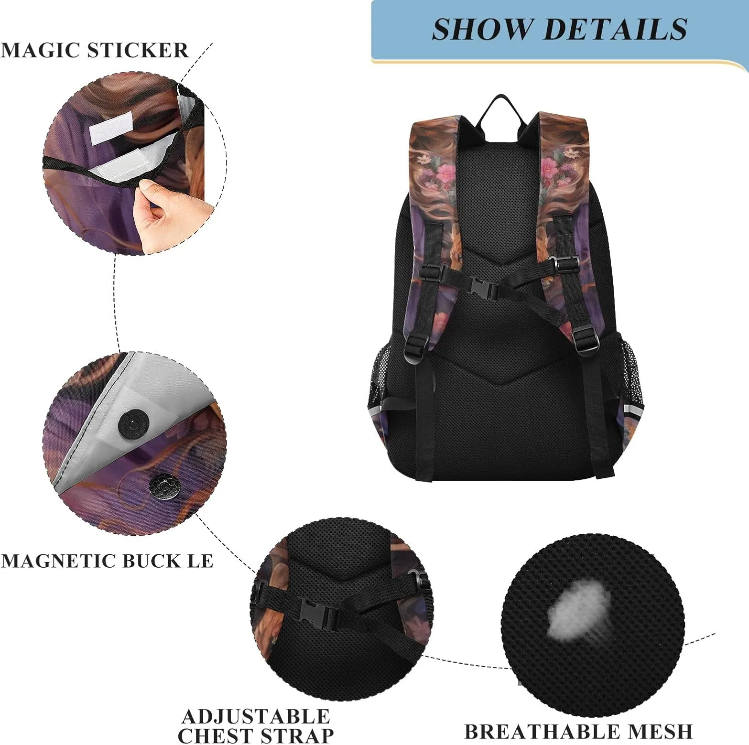 ODAWA Mythical Women and Cats Travel Laptop Bags for Men Travel Backpack Reflective, Multiple Pockets Daypack
